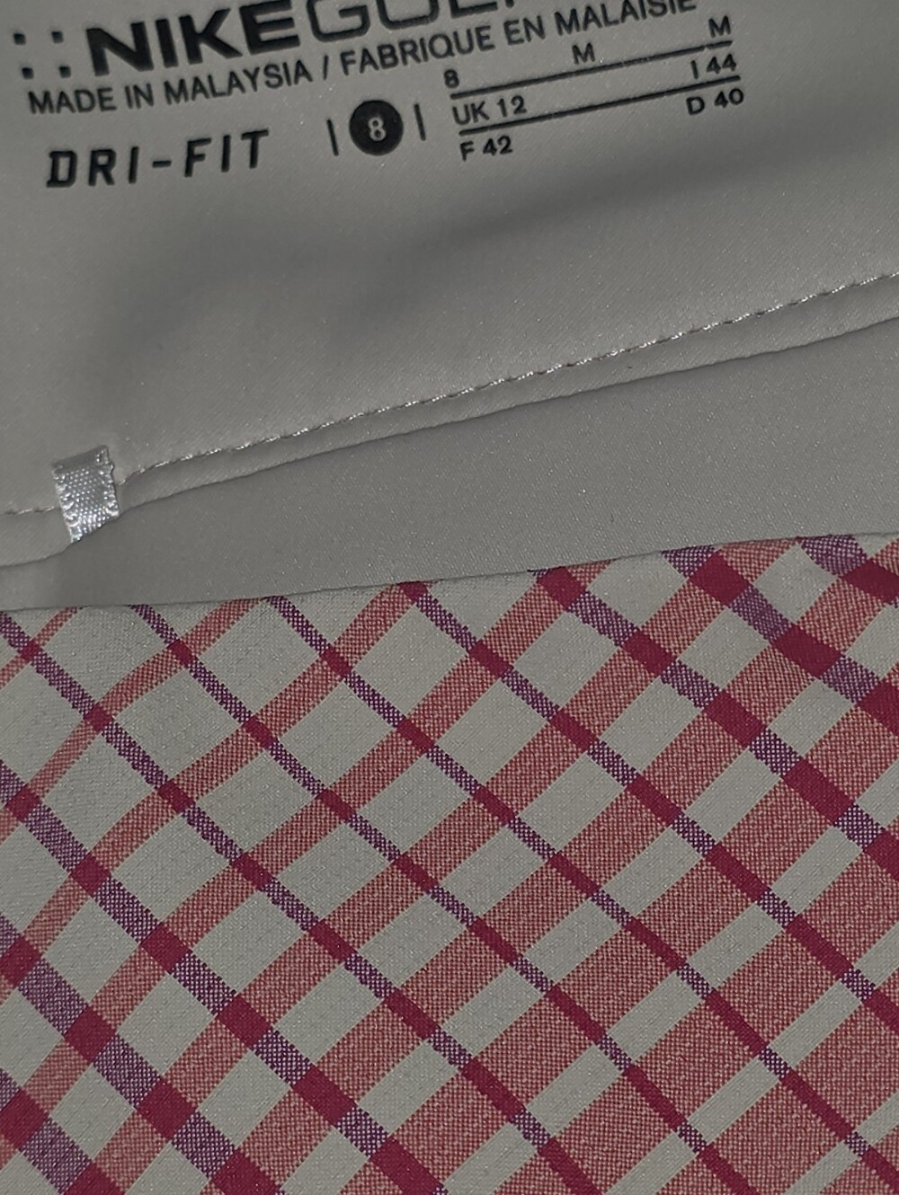 Nike Dri-FIT Plaid Golf Skort in Pink and White